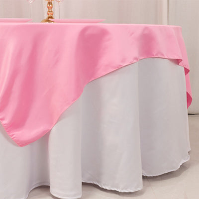 Lamour Satin 72’’x72’’ Table Overlay Square Tablecloth Pink - Smooth Finish Table Topper - Overlays