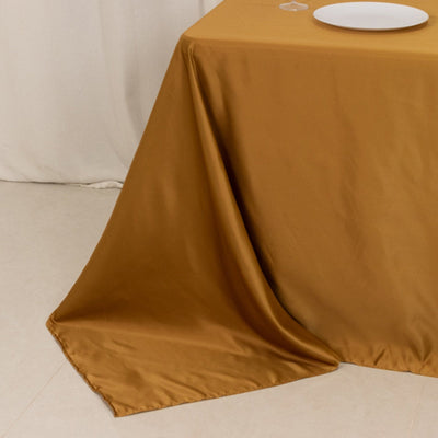 Lamour Satin 90’’x132’’ Rectangle Tablecloth Gold - Soft & Silk-Like Seamless Table Cover for Weddings & Parties