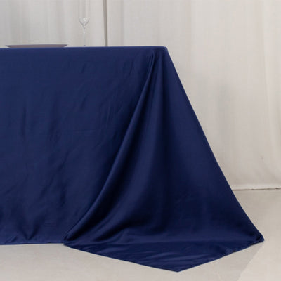Lamour Satin 90’’x156’’ Rectangle Tablecloth Navy Blue - Luxurious Soft Seamless Table Cover - Tablecloths