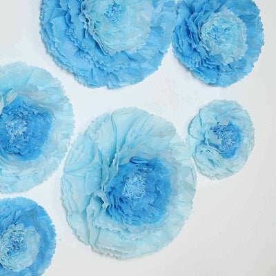 Set of 6 Aqua Blue Carnation 3D Paper Flowers Wall Decor - 7",9",11"