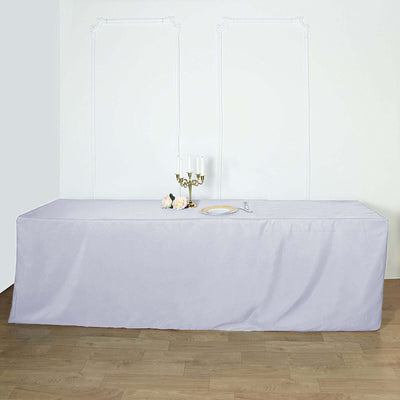 Fitted Polyester 96"x30" Rectangle Tablecloth White - Durable and Easy to Maintain Table Cover for Trade Shows, Catering & Events