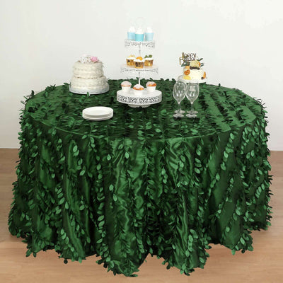 Taffeta 132" Round Tablecloth Green | 3D Leaf Petal Design Seamless Table Cover