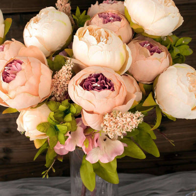 2 Pack 19" Cream Blush Artificial Peony Flower Wedding Bouquets, Faux Silk Flower Arrangements