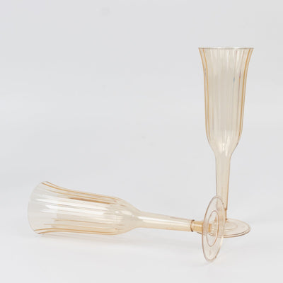 24-Pack Plastic Champagne Flutes Transparent Amber Gold Flared Design - Lightweight Disposable Toasting Glasses 6oz