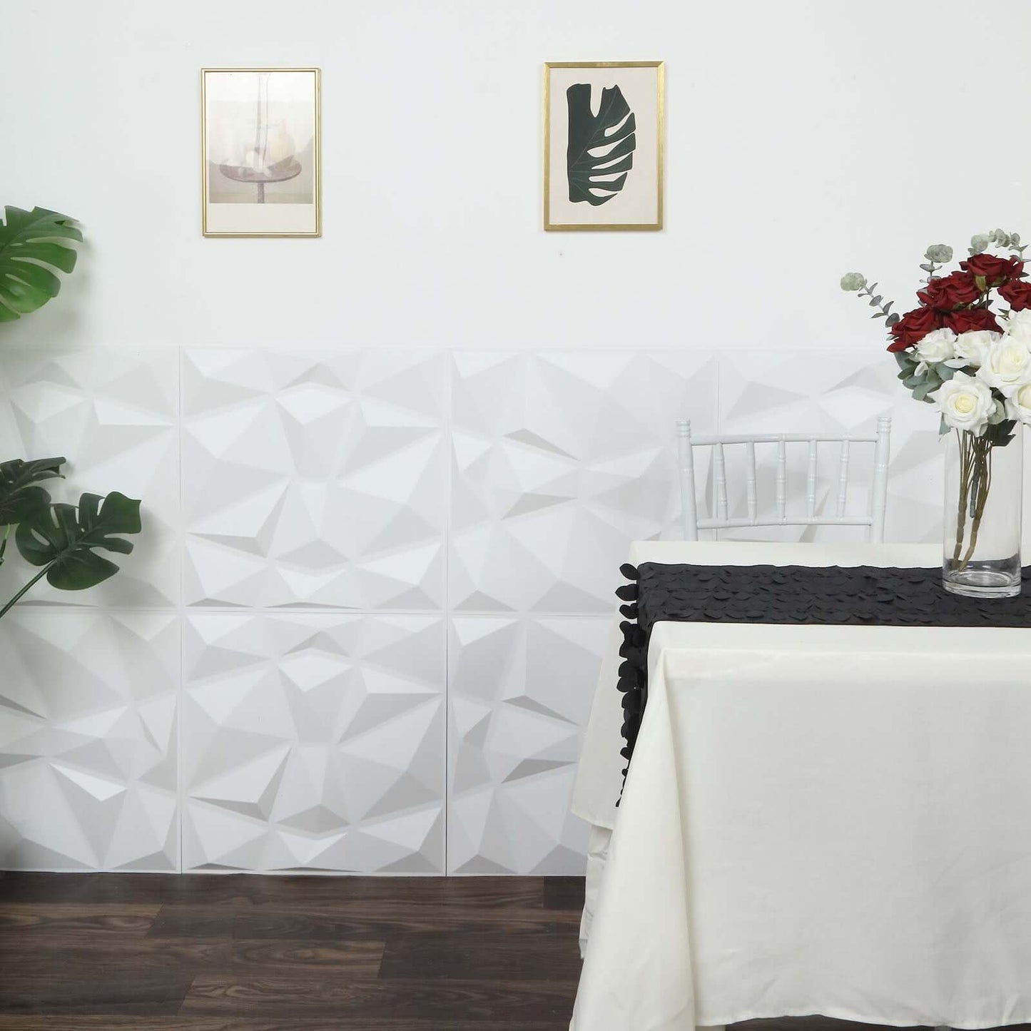 12 Pack 20"x20" Matte White 3D Texture PVC Diamond Design Wall Tiles, Stick On Waterproof Wall Panels