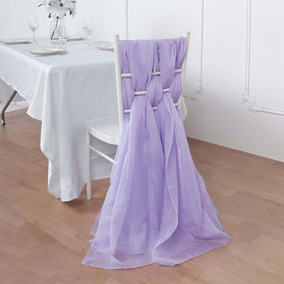 5 Pack Chiffon Chair Sashes Lavender Lilac - Soft & Lightweight Designer Chair Bows 22"x78"