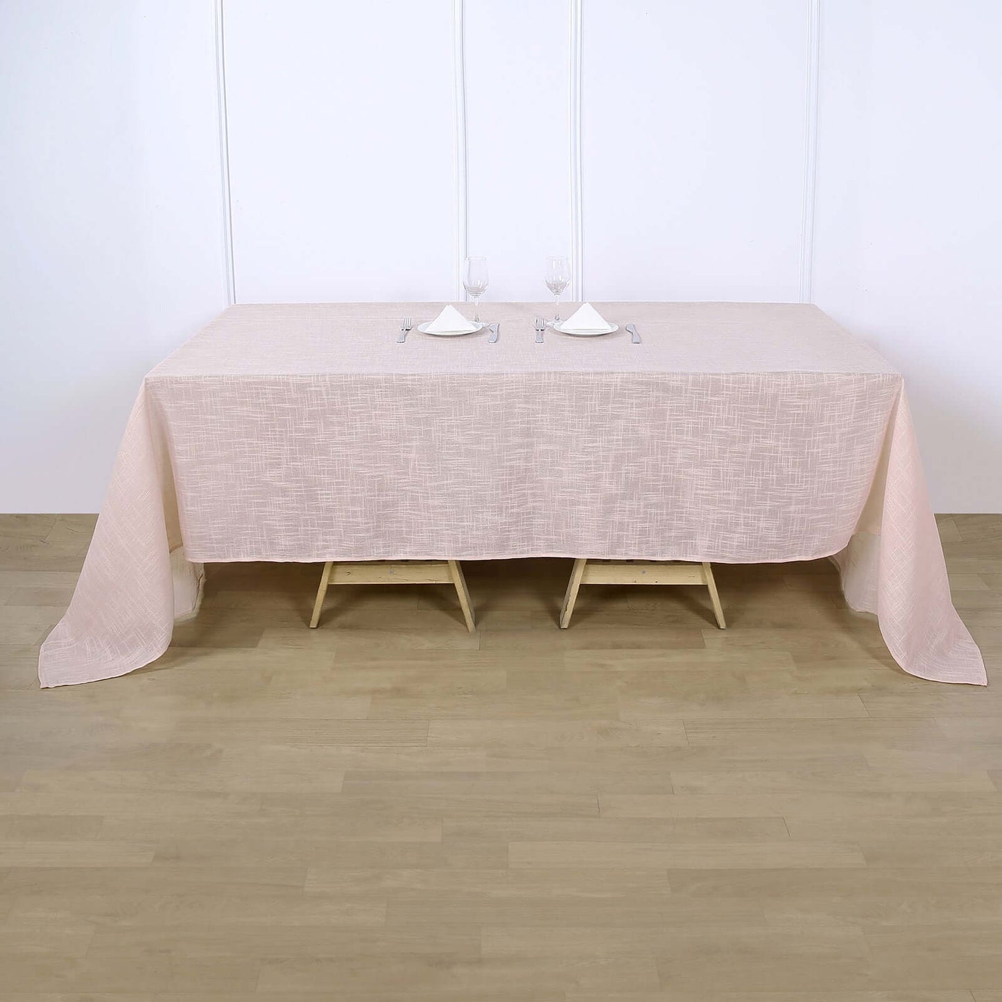 Faux Linen 90"x132" Rectangular Tablecloth Blush Seamless with Slubby Textured - Wrinkle Resistant & Seamless Table Cover
