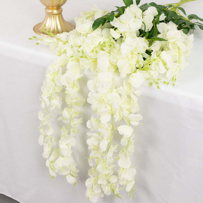 5 Pack 44" Silk Hanging Wisteria Flower Garland Vines in Cream, 3 Strands in 1 Bush
