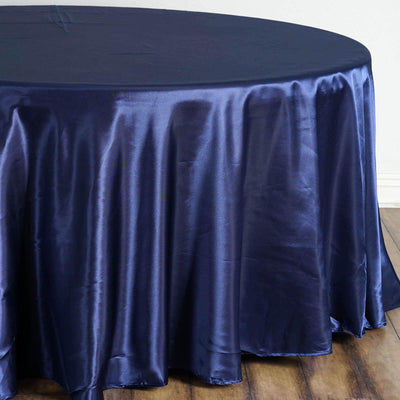 Satin 108" Round Tablecloth Navy Blue - Smooth and Lustrous Table Cover