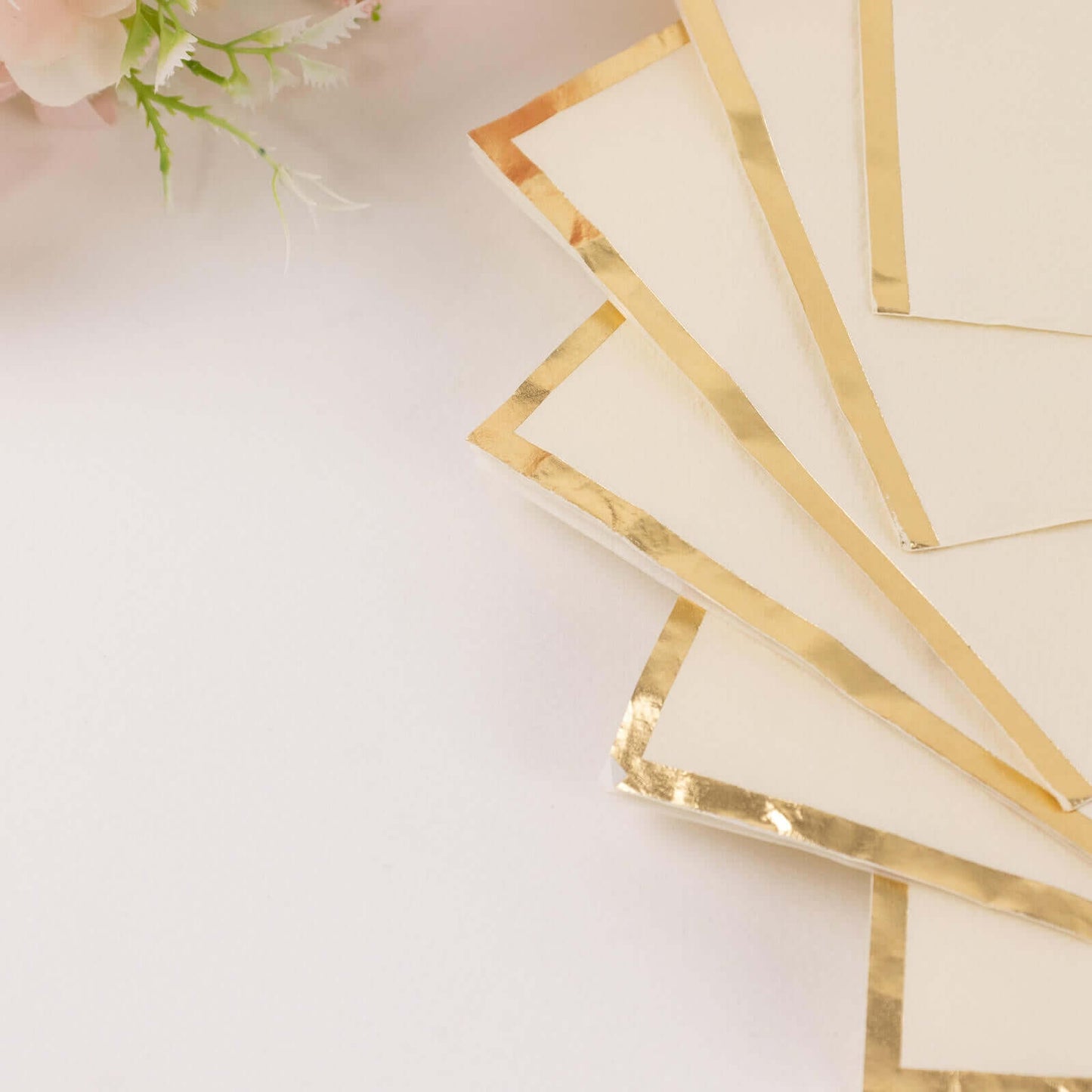 50-Pack Paper Beverage Napkins with Gold Foil Edge Ivory - Disposable 2 Ply Cocktail Napkins for Events 6.5"x6.5"