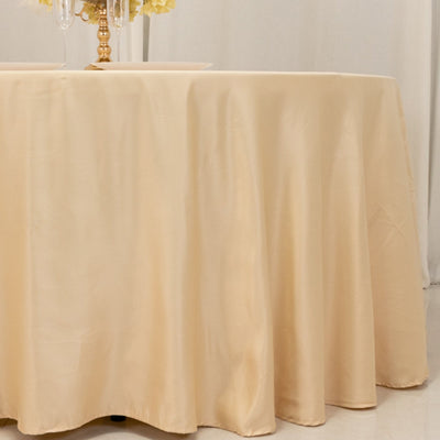 Lamour Satin 120" Round Tablecloth Beige - Seamless Table Cover with Soft Tempered Sheen