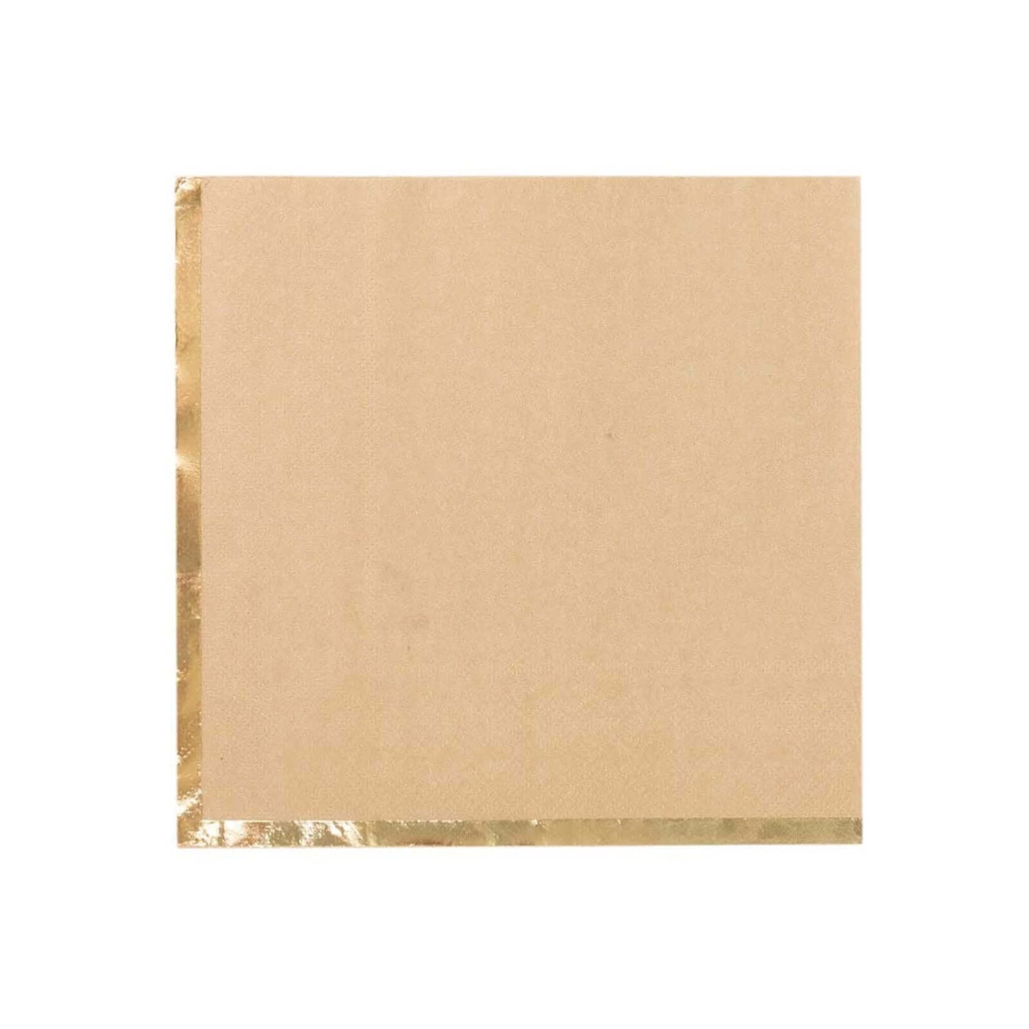 50-Pack Paper Beverage Napkins with Gold Foil Edge Natural - Disposable 2 Ply Cocktail Napkins for Events 6.5"x6.5"
