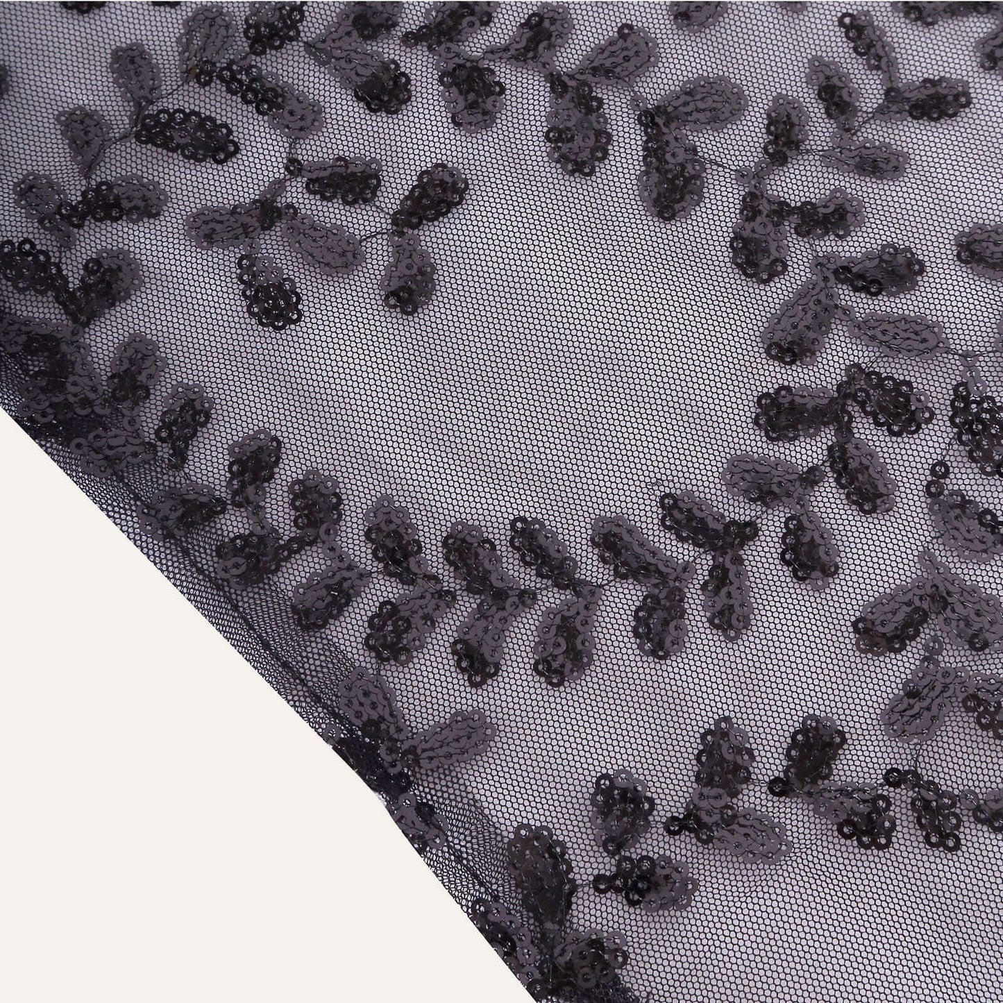 Mesh 12"x108" Table Runner Black - Leaf Vine Embroidery