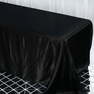 Satin Rectangular 90"x132" Tablecloth Black - Seamless Stylish Table Cover for Weddings and Parties