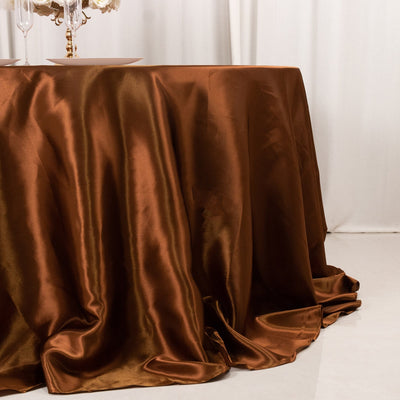 Satin 132" Round Tablecloth Cinnamon Brown - Stylish Seamless Table Cover