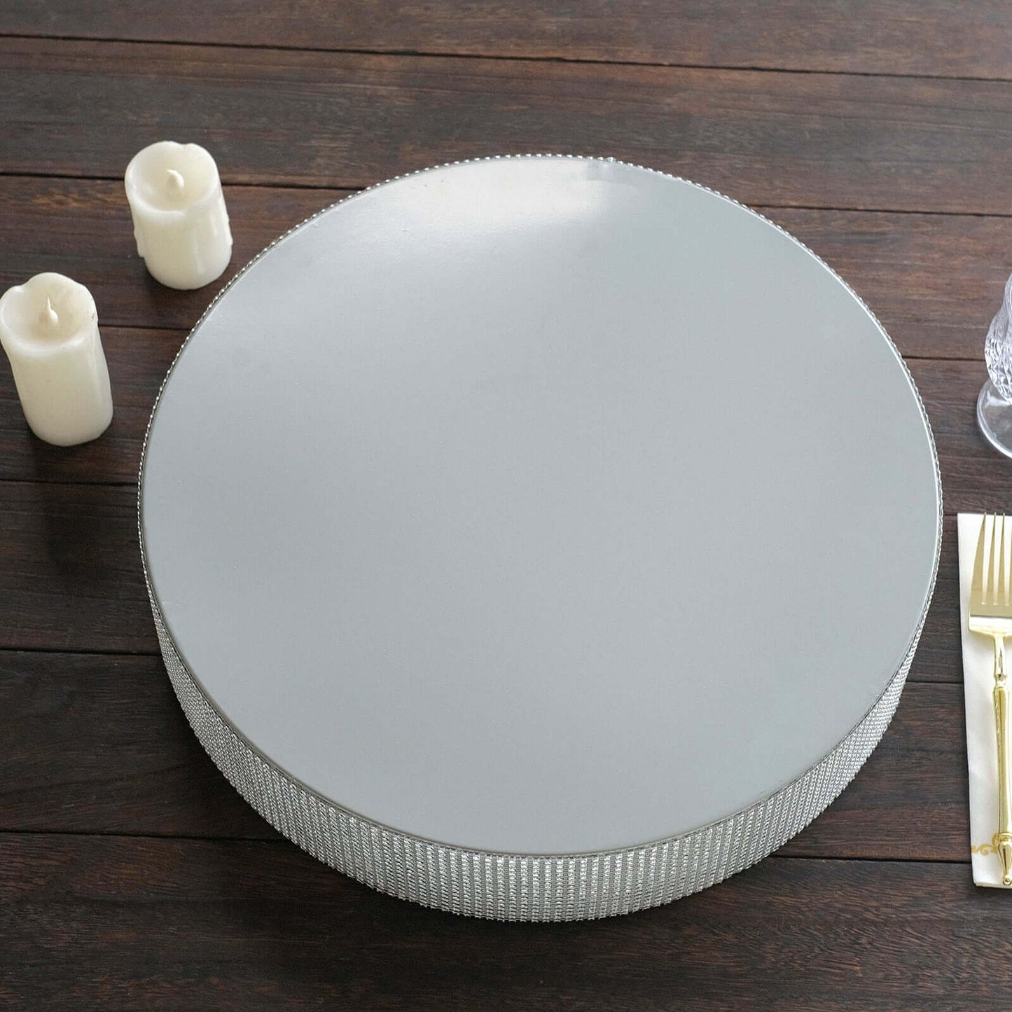 Metal Pedestal Cake Stand Round Design with Rhinestones Silver - Cupcake Holder and Dessert Table Centerpiece 16"