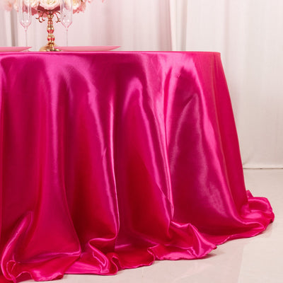 Satin 132" Round Tablecloth Fuchsia - Stylish Seamless Table Cover
