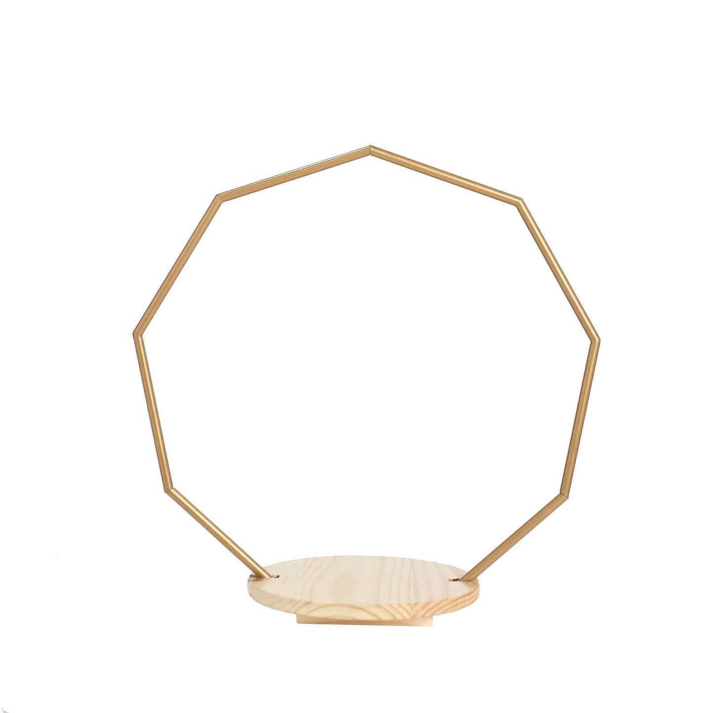 Metal Nonagon Floral Hoop Cake Stand Gold - Chic Geometric Dessert Display DIY Centerpiece Table Decoration With Wooden Base 22"