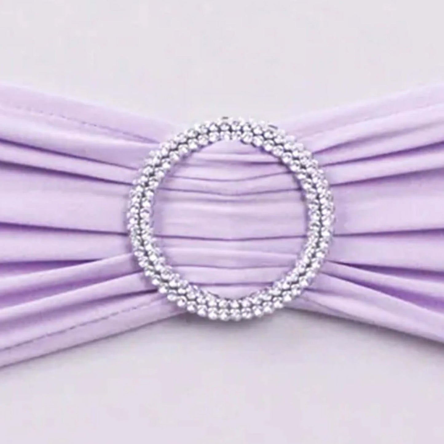 5 Pack Stretch Spandex Chair Sashes Lavender Lilac - Reusable Chair Bands with Silver Diamond Ring Slide Buckle 5"x14"