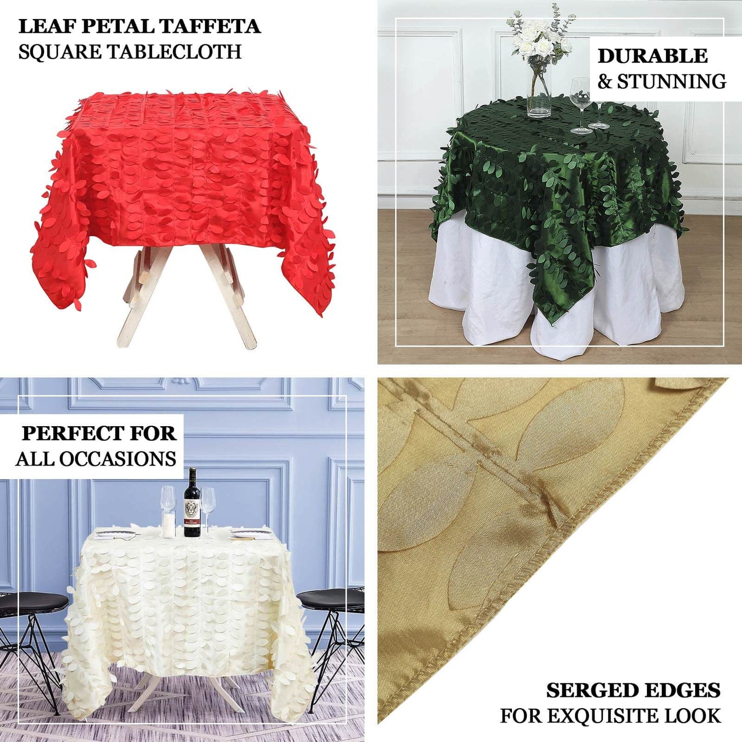 Taffeta 54"x54" Square Tablecloth Navy Blue 3D Leaf Petal Table Cover