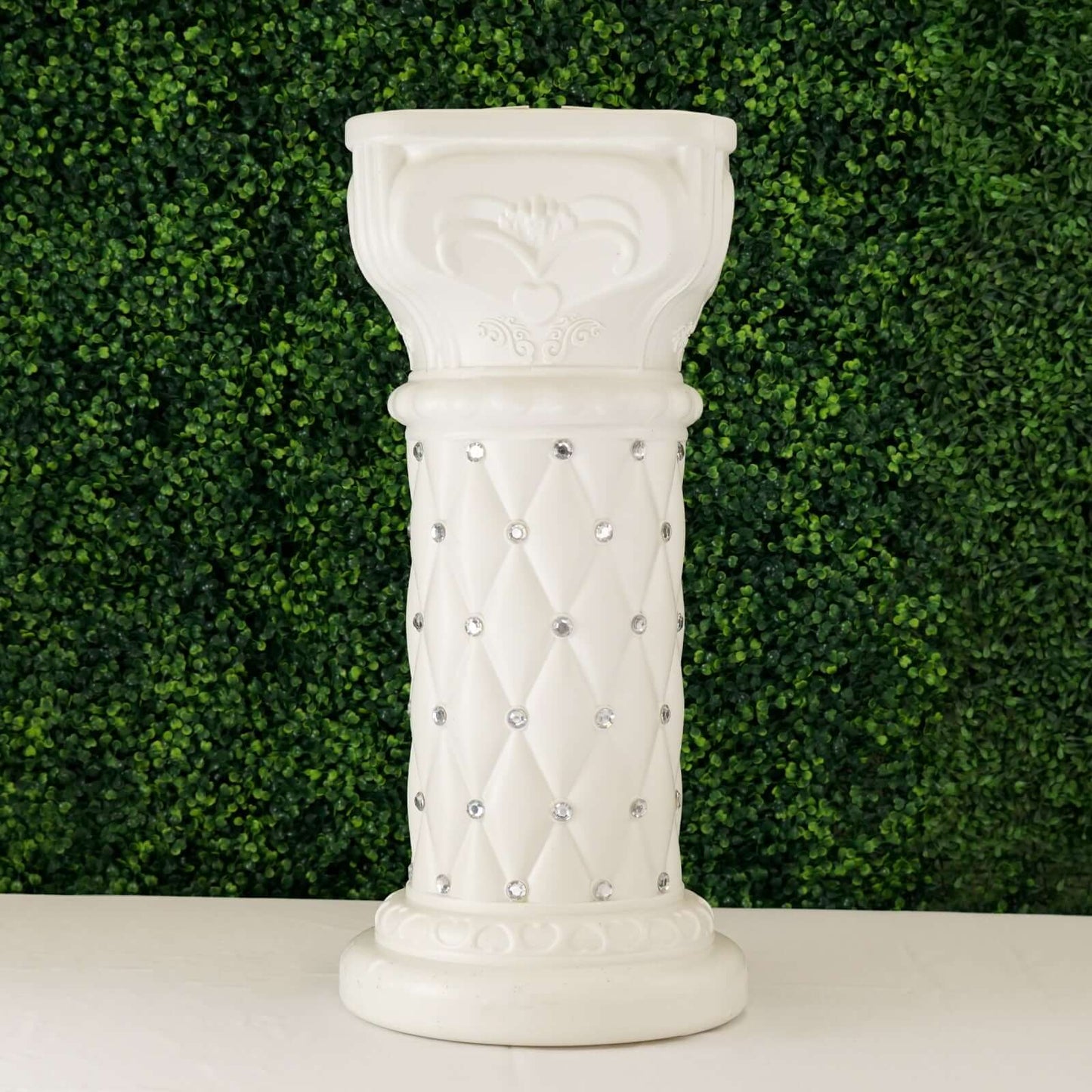 2 Pack White Crystal Beaded Pedestal Stand French Inspired Pillar With 10mm Crystal Studs - 25" Tall PVC