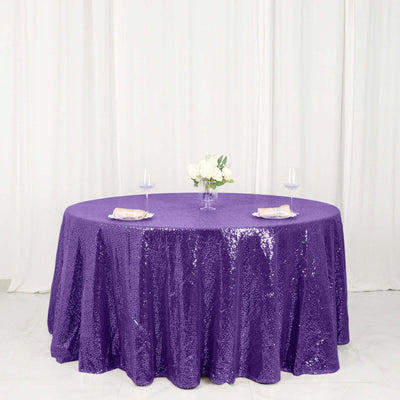 Sequin 120" Round Tablecloth Purple - Seamless Glittering Table Cover