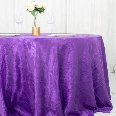Taffeta 132" Round Tablecloth Purple - Seamless Accordion Crinkle Table Cover