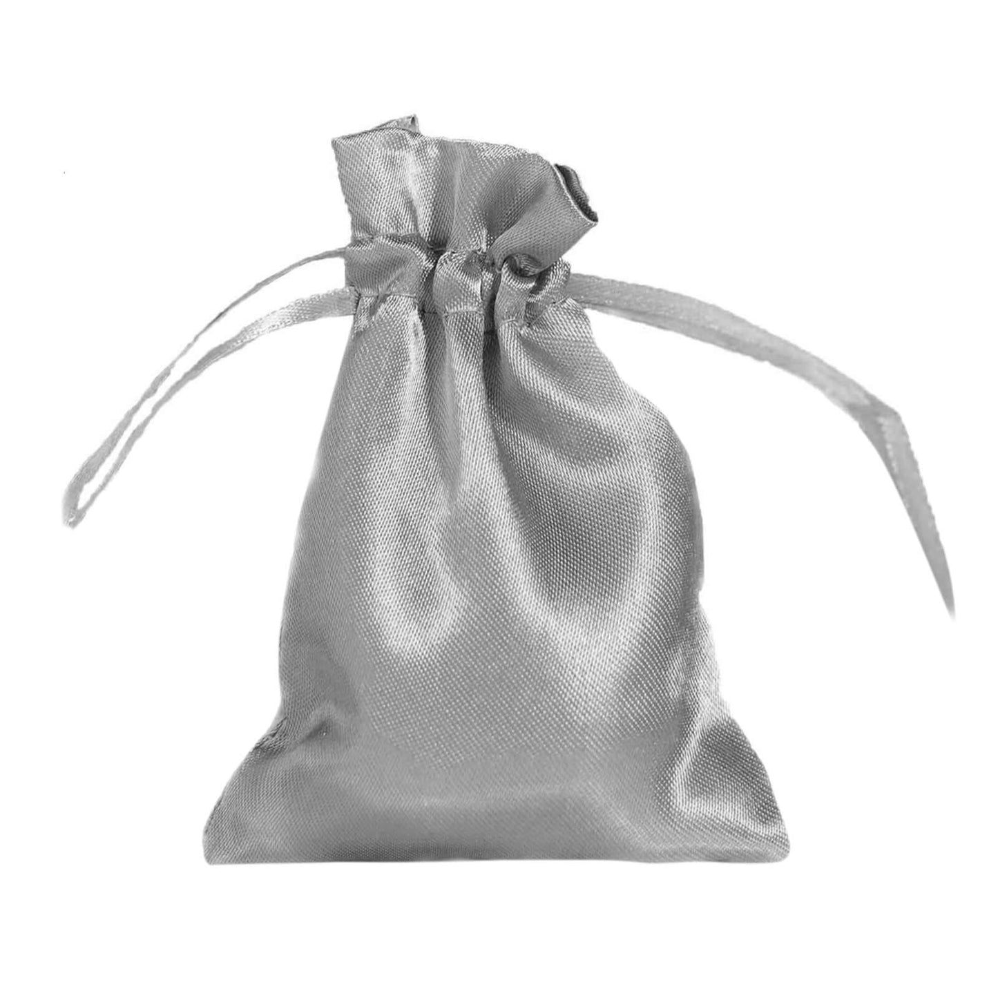 12 Pack 3"x4" Silver Satin Drawstring Wedding Party Favor Gift Bags