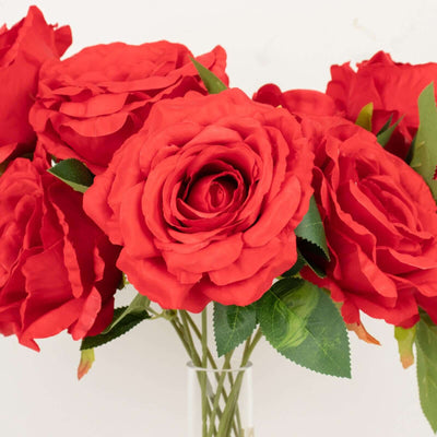 2 Bushes 17" Red Premium Silk Jumbo Rose Flower Bouquet, High Quality Artificial Wedding Floral Arrangements