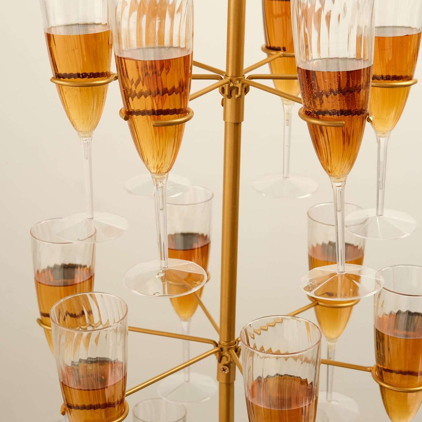 3-Tier Champagne Glass Holder Tower Gold - Modern Metal Flute Display Rack Cocktail Tree Stand for Professional & Home Use 33"