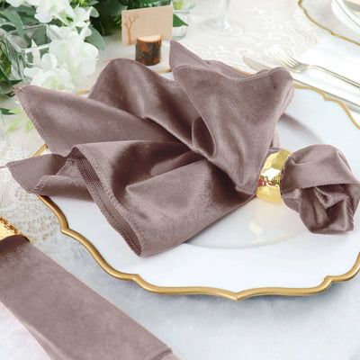 5 Pack Premium Velvet 20"x20" Napkins Mauve - Soft Sheen Finish Cloth Napkins