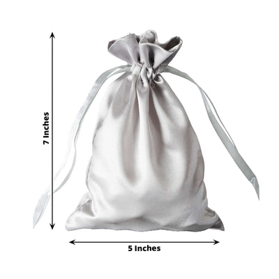 12 Pack 5"x7" Silver Satin Drawstring Wedding Party Favor Gift Bags