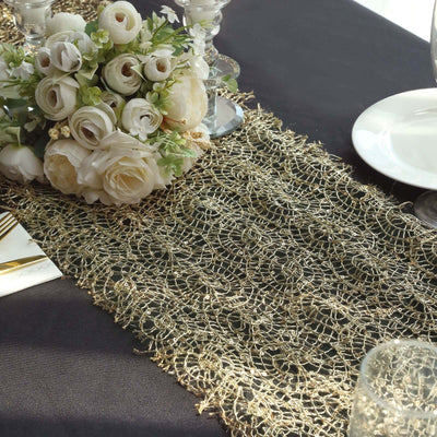 Mesh 12’’x108’’ Table Runner Gold - Sequin Schiffli Lace Design for Stylish Celebrations - Runners