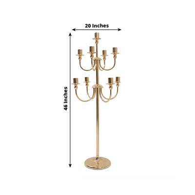 Metal Floor Candelabra Candle Holder 9-Arm Vintage Taper Stand Gold Table Centerpiece for Weddings & Parties 46’’ Tall