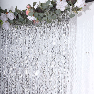 Metallic Silver Wavy Foil Fringe Party Backdrop Curly Tinsel Streamer Photo Booth Curtain - 3ftx6ft - Backdrops