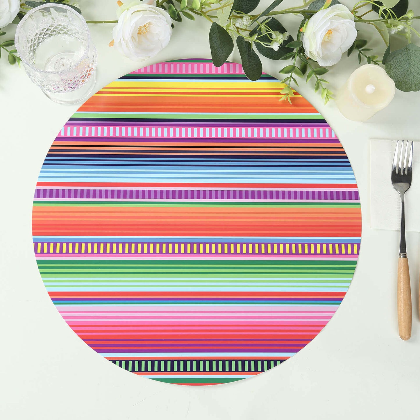 10-Pack Disposable Table Placemats with Multicolor Mexican Serape Fiesta Striped Print - 300GSM Festive Paper Placemats for Cinco de Mayo & Mexican-Themed Events 13"