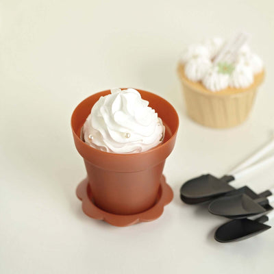 12-Pack Dessert Cups Succulent Planter Design Terracotta (Rust) - Plastic Serving Cups with Lids and Shovels 4"