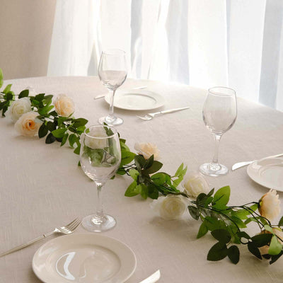 2 Pack 7ft Cream Ivory Artificial Silk Flower Garland Mini Rose Vines with 26 Flower Heads