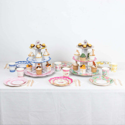 24-Pack Paper Cup and Saucer Set in Mixed Vintage Floral Print - Disposable Tea Party Supplies Kit for Baby Showers & Birthdays