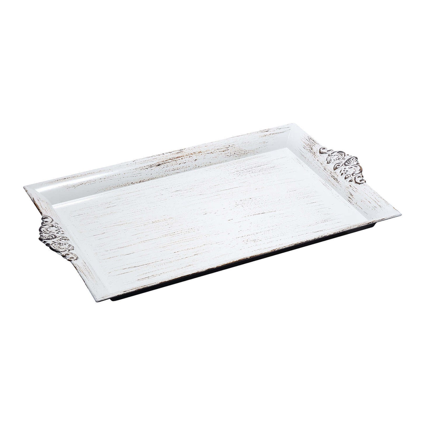 2-Pack Acrylic Rectangle Serving Trays 14"x10" in White Wash with Embossed Handles, Antique Decorative Dinner Party Food Platters
