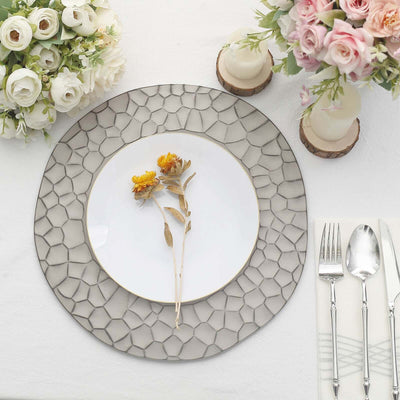 6-Pack Round Charger Plates 13" in Gray with Hammered Rim, Matte Finish Modern Dinner Charger Tableware