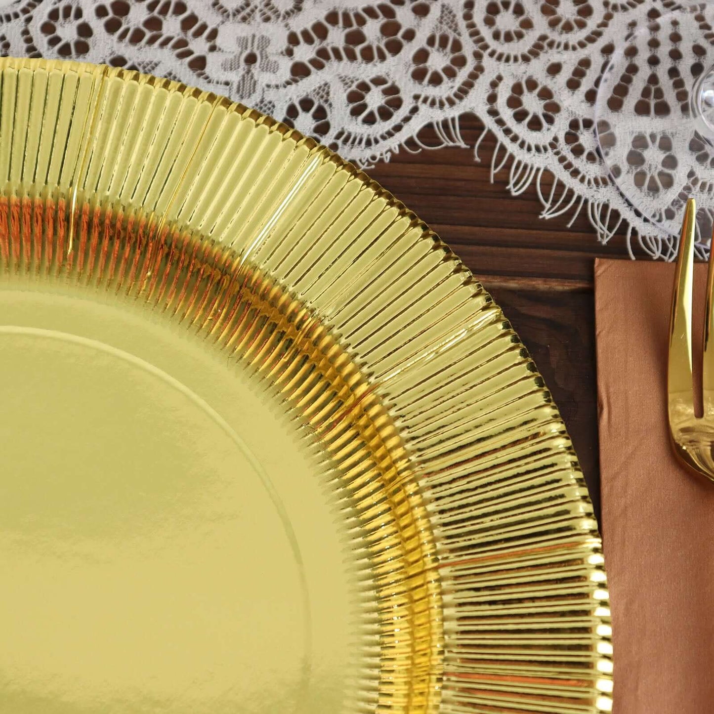 25-Pack Paper 10" Round Dinner Plates in Metallic Gold Sunray Design - Disposable Heavy Duty 350GSM Party Plates