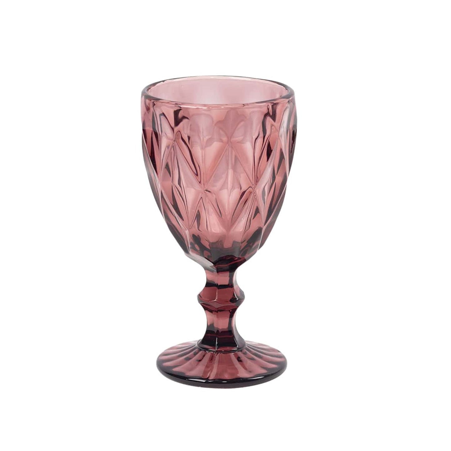 6-Pack Wine Glasses Dusty Rose Embossed Crystal Cut Design Stemmed - Colored Goblets for Parties & Events 12oz 7"