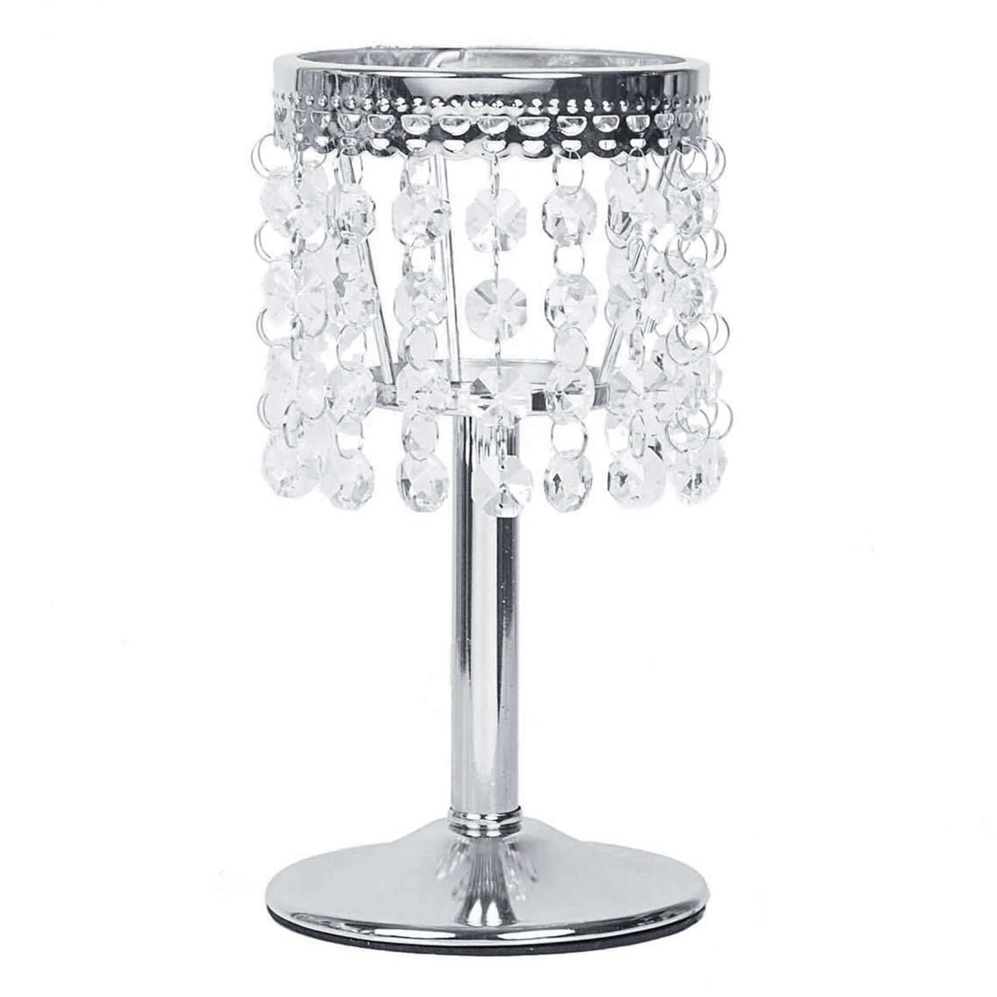 Crystal Beaded Chandelier Metal Candle Holder Silver - Stylish Tealight Stand for Decor 8"