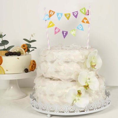 Happy Birthday Cake Topper Multi-Color Bunting Garland Style - Festive Cake Banner Sign with Lavender Lilac Straws for Milestone Birthdays & DIY Party Decorations