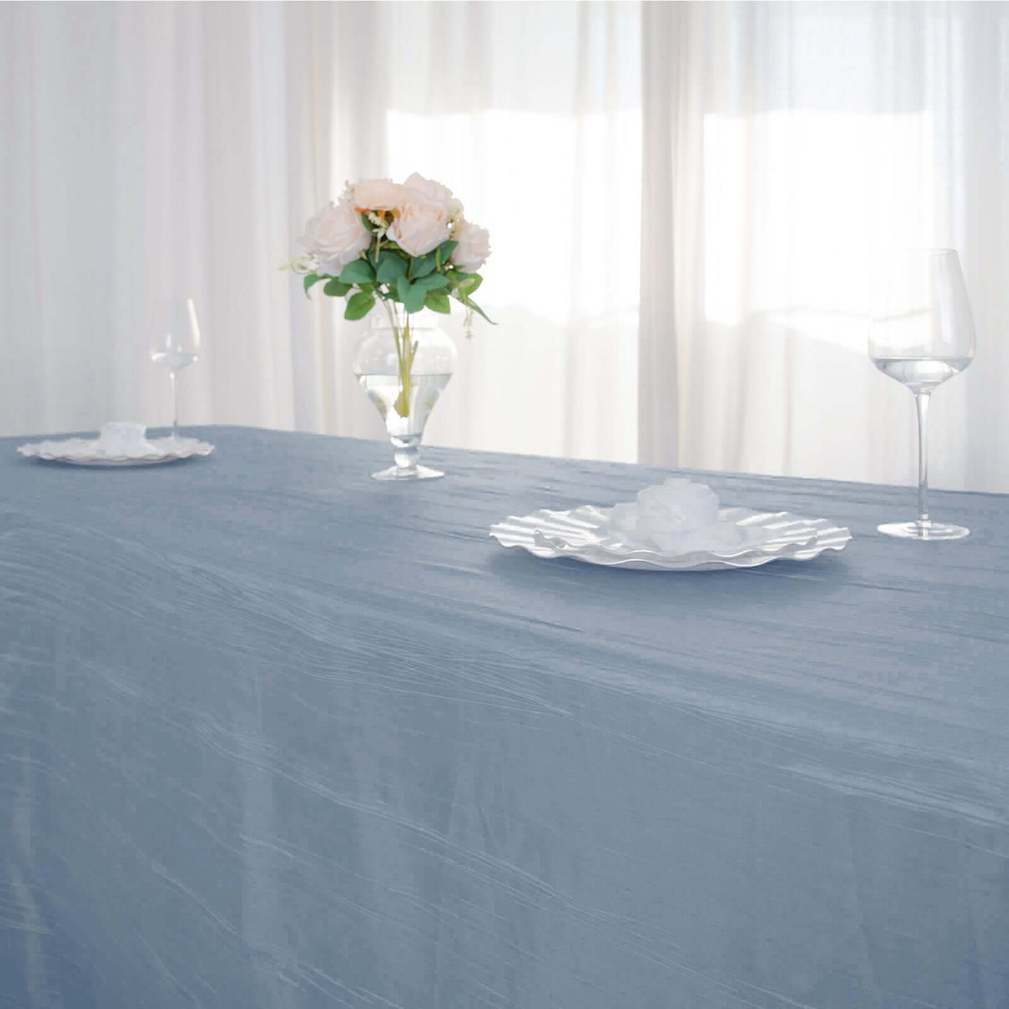 Taffeta 90"x156" Rectangle Tablecloth Dusty Blue - Accordion Crinkle Seamless Table Cover