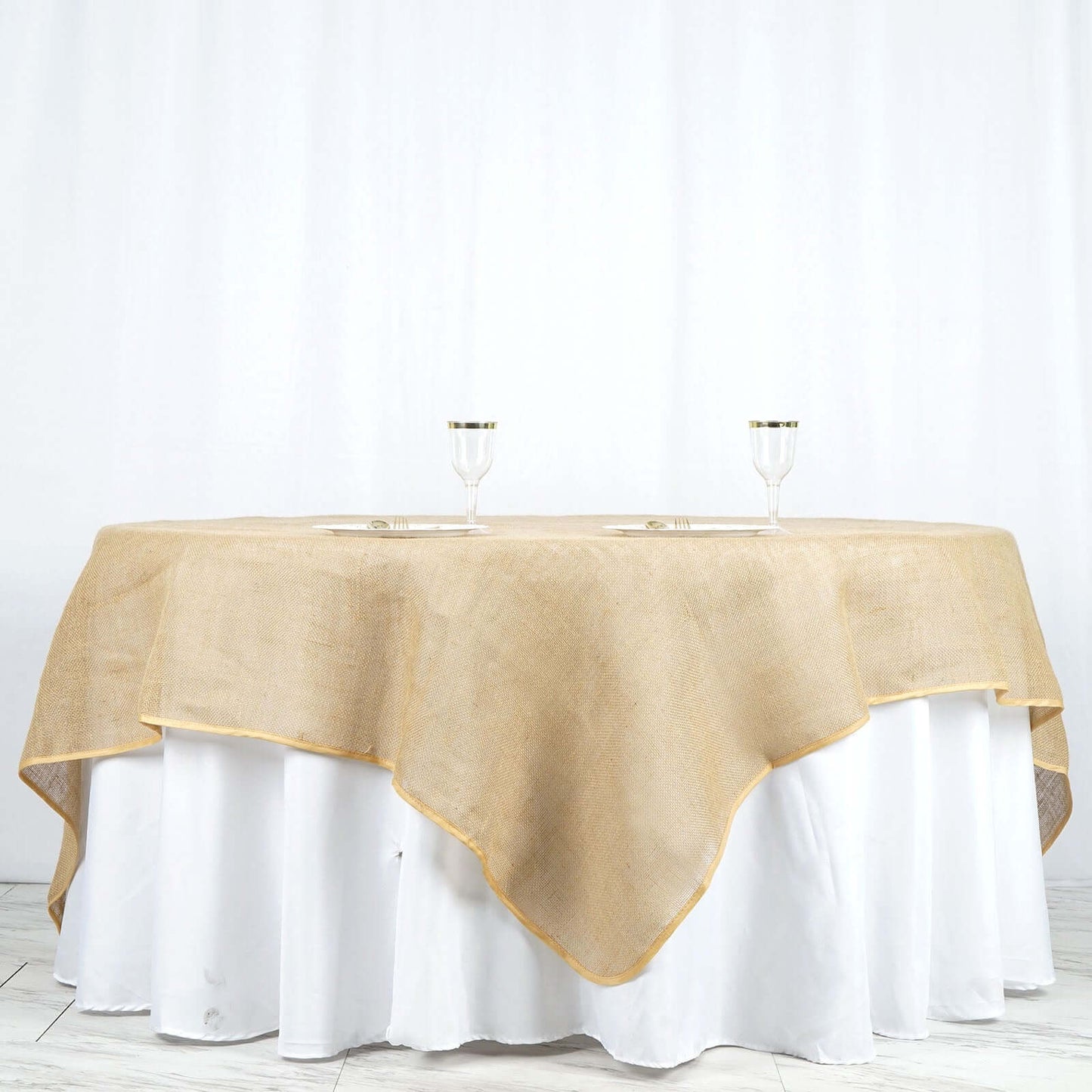 Burlap 90"x90" Table Overlay Square Tablecloth Natural - Rustic Design for Vintage Celebrations