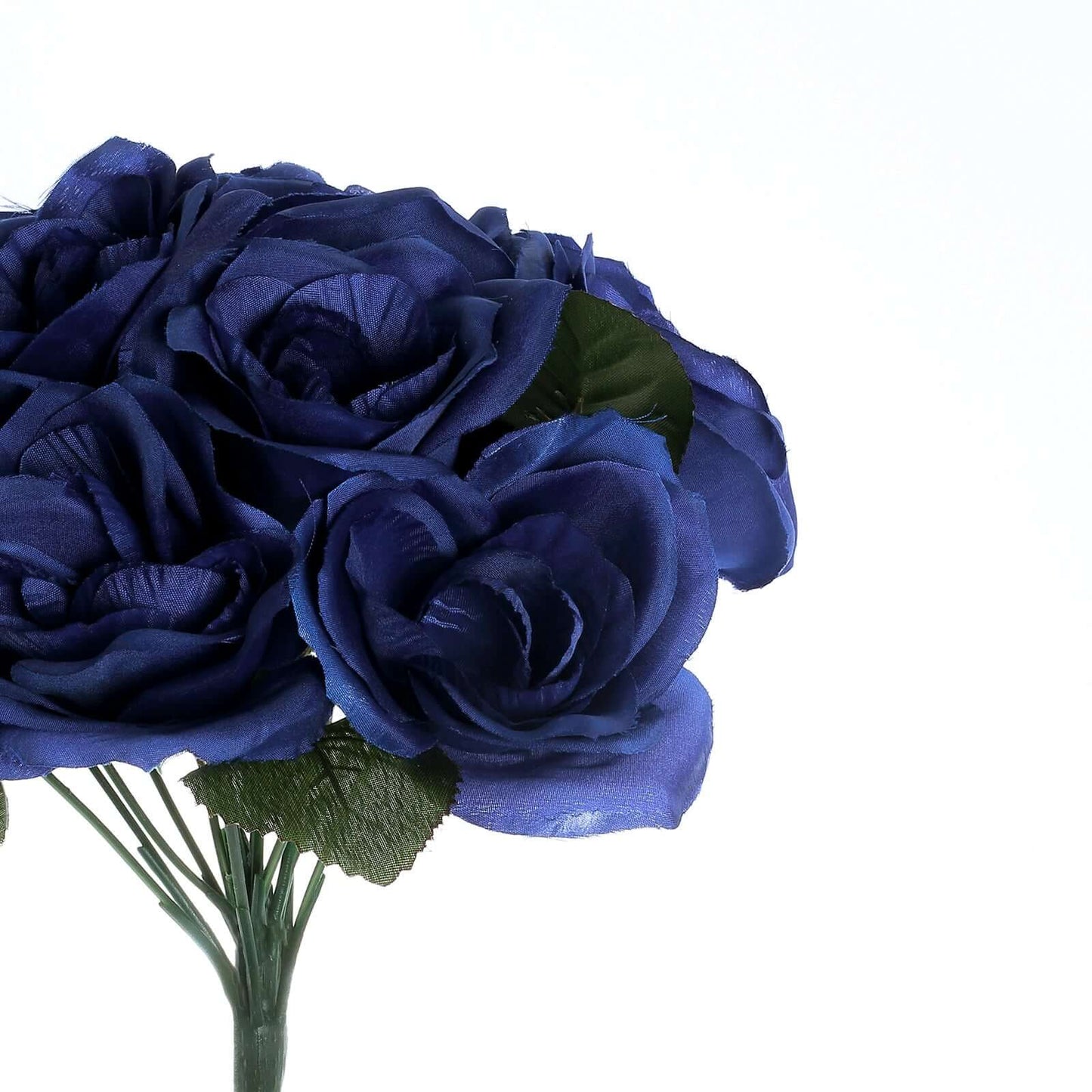 12" Navy Blue Artificial Velvet-Like Fabric Rose Flower Bouquet Bush