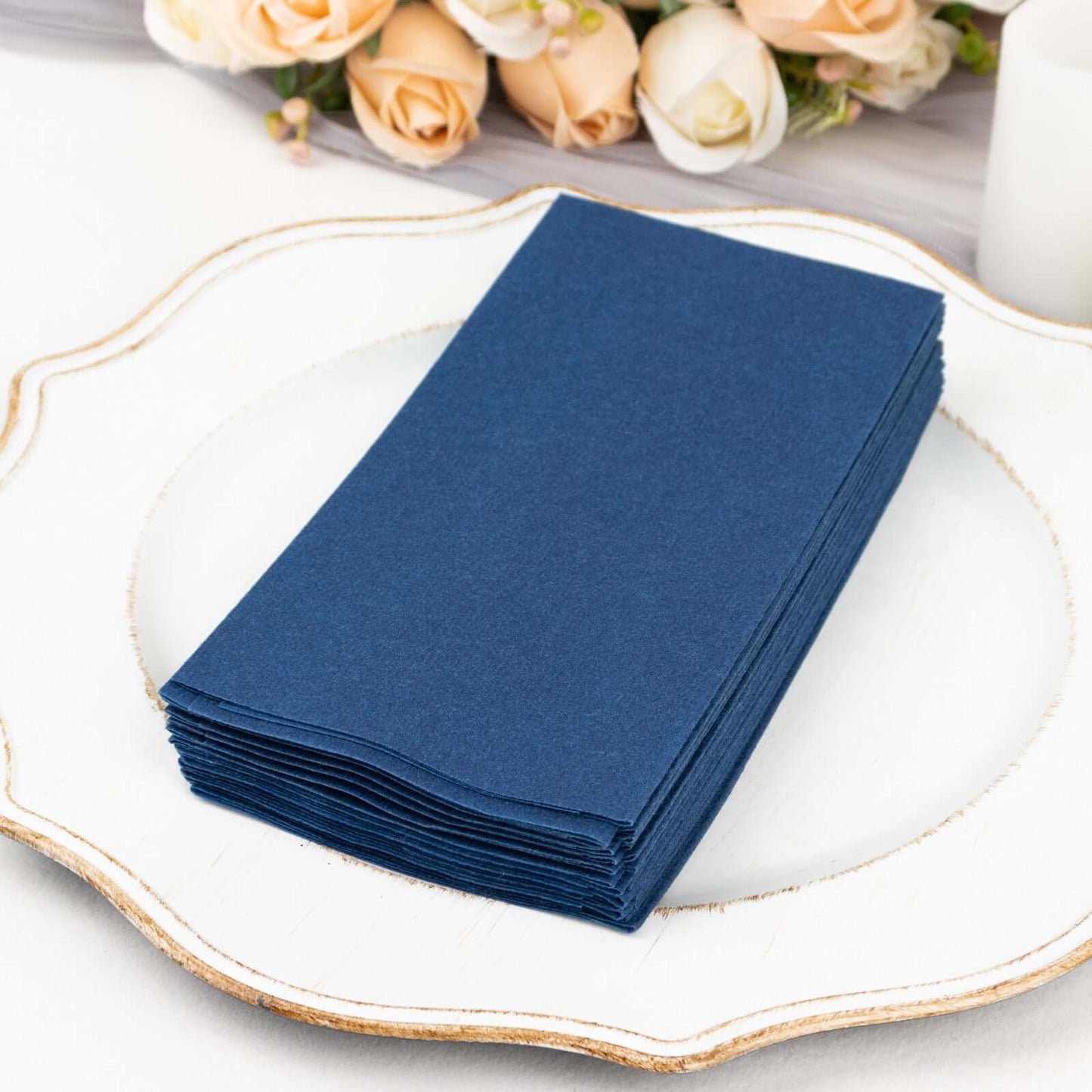 20 Pack Linen-Like Paper 8.5"x4" Napkins Navy Blue - Highly Absorbent & Disposable Airlaid Guest Towels