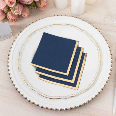 50-Pack Paper Beverage Napkins Navy Blue with Gold Foil Edge - 2 Ply Disposable Soft 18GSM Cocktail Napkins 5"x5"